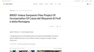 BRIEF-Intesa Sanpaolo Files Project Of Incorporation Of Cassa dei ...