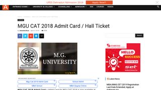MGU CAT 2018 Admit Card / Hall Ticket | AglaSem Admission
