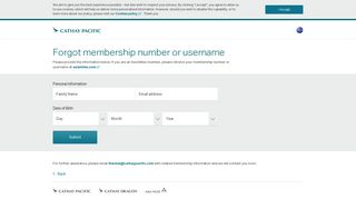 Forgot membership number or username - Cathay Pacific