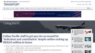 Cathay Pacific staff to get pay rise as reward for 'dedication and ...