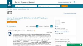 CBCS | Complaints | Better Business Bureau® Profile