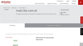 outlook.mail.cbe.com.et - Domain - McAfee Labs Threat Center