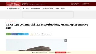 CBRE tops commercial real estate brokers, tenant representative lists