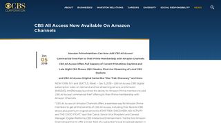 CBS All Access Now Available On Amazon Channels - CBS Corporation