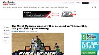 The March Madness bracket will be released on TBS, not CBS, this ...