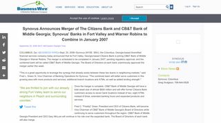 Synovus Announces Merger of The Citizens Bank and CB&T Bank of ...