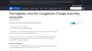 Pre-register now for Congestion Charge Auto Pay accounts - TfL