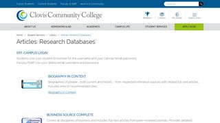 Articles: Research Databases | Clovis Community College