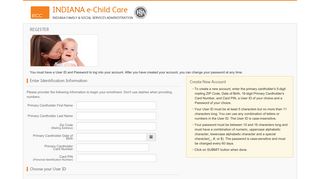 INDIANA e-Child Care Parent/Guardian Web Portal - Create New ...