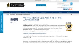 Wolters Kluwer Tax & Accounting - CCH AnswerConnect | Stevie Awards