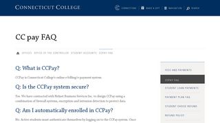 CCPay FAQ · Connecticut College