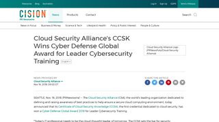 Cloud Security Alliance's CCSK Wins Cyber Defense Global Award for ...