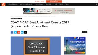 CDAC C-CAT Seat Allotment Results 2019 (Announced) - Check ...