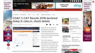 CDAC C-CAT Results 2018 declared today @ cdac.in ... - Times of India