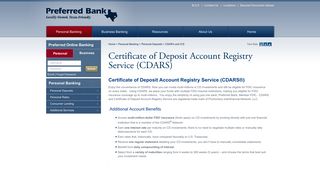 CDAR's and ICS - Personal Banking - Preferred Bank