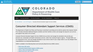Consumer-Directed Attendant Support Services (CDASS) | Colorado ...