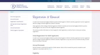 College of Dental Hygienists of British Columbia Registration & Renewal