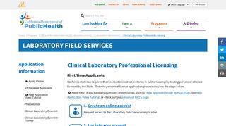 Clinical Laboratory Professional Licensing - Laboratory Field Services