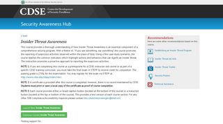 Insider Threat Awareness - Course Launch Page