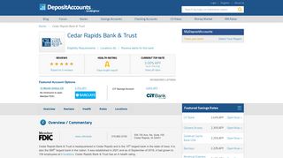 Cedar Rapids Bank & Trust Reviews and Rates - Iowa