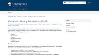 Article - CedarInfo: Privacy Permissi... - TeamDynamix