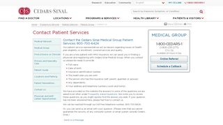 Contact Patient Services - Cedars-Sinai