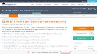 KEAM 2019 Admit Card - Download Hall Ticket from cee.kerala.gov.in