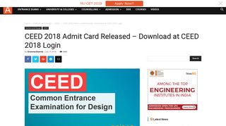 CEED 2018 Admit Card Released - Download at CEED 2018 Login ...