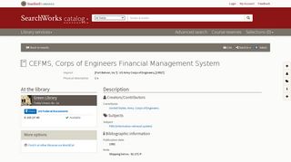 CEFMS, Corps of Engineers Financial Management System in ...