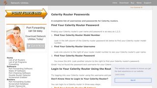Celerity Router Passwords - Port Forward