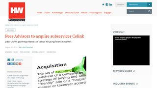Peer Advisors to acquire subservicer Celink | 2013-08-30 | HousingWire