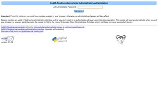 CeMIS-Studierendenverteiler Administrator Authentication