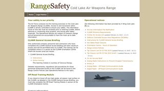 Range Safety: Cold Lake Air Weapons Range Operational Notices