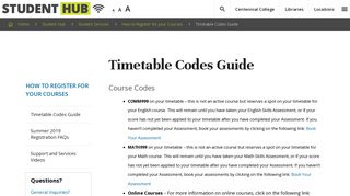 Timetable Codes Guide | How to Register for ... - Centennial College