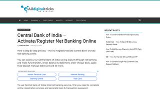 Central Bank of India - Activate/Register Net Banking Online ...