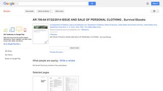 AR 700-84 07/22/2014 ISSUE AND SALE OF PERSONAL CLOTHING , ... - Google Books Result