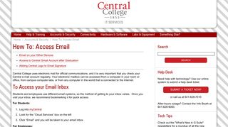 How To: Access Email – IT Services - Central College department ...