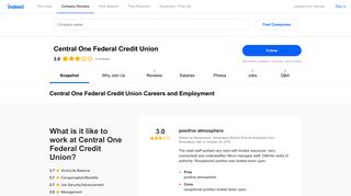 Central One Federal Credit Union Careers and Employment | Indeed ...
