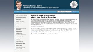 Subscription Information about the Central Register - Secretary of the ...
