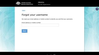 Forgot your username - proda - Australian Government Department of ...