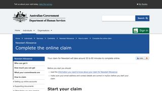Newstart Allowance - Complete the online claim - Australian ...