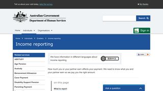 Income reporting - Australian Government Department of Human ...
