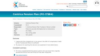 Centrica Pension Plan (PO-17984) - Pensions Ombudsman