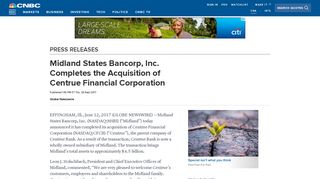 Midland States Bancorp, Inc. Completes the Acquisition of Centrue ...