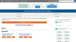 Century Federal Credit Union Locations of 9 Branch Offices