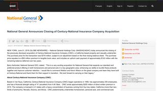 National General Announces Closing of Century-National Insurance ...