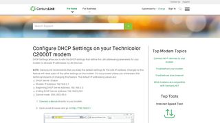 Configure DHCP Settings on your Technicolor C2000T | CenturyLink ...