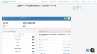 ZyXEL C1100Z Default Router Login and Password - Clean CSS
