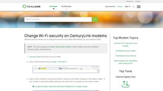 Change wireless security on CenturyLink modems | CenturyLink ...