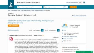 Century Support Services, LLC | Complaints | Better Business Bureau ...